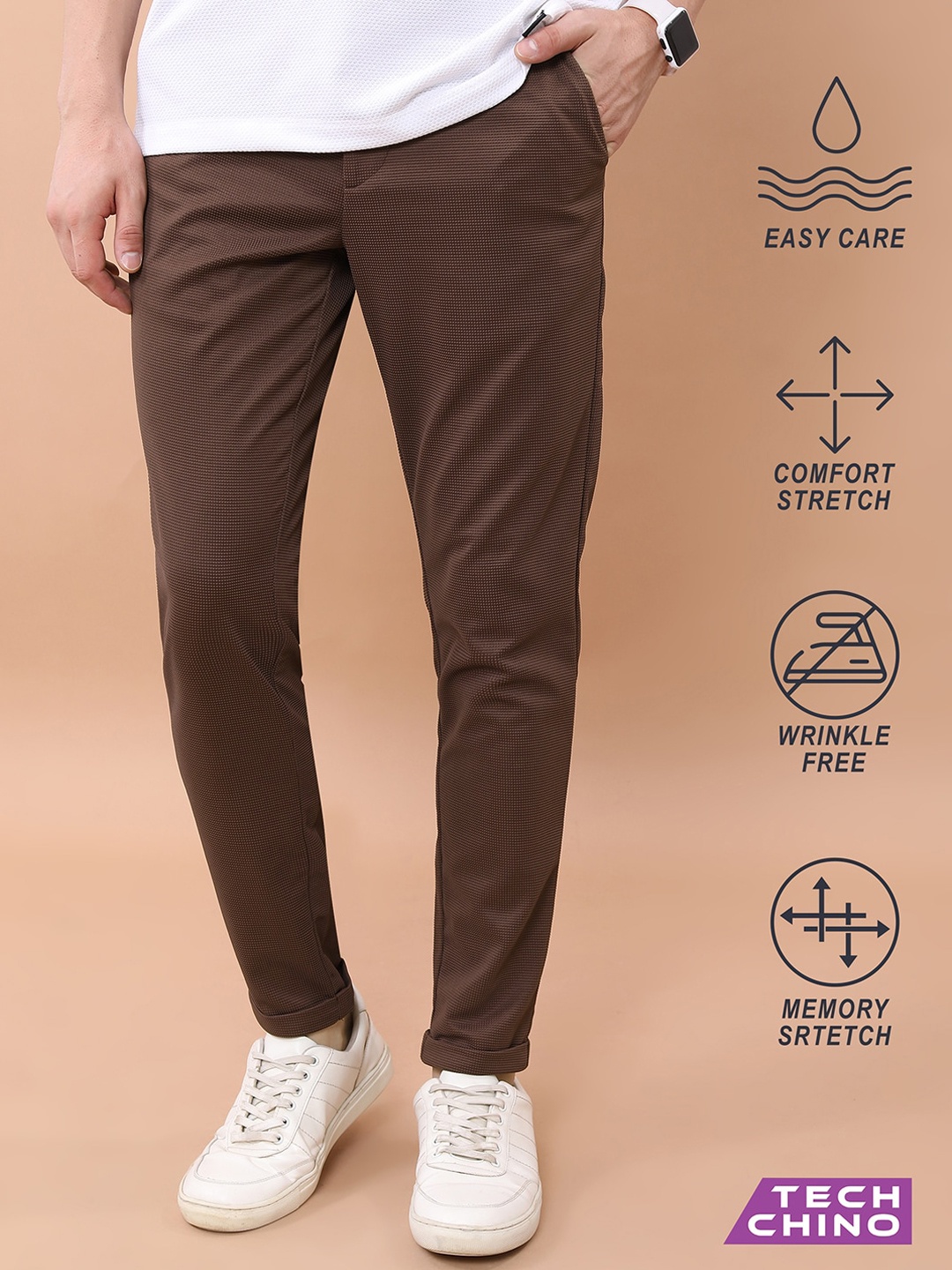 

HIGHLANDER Men Brown Mid-Rise Chinos Trousers