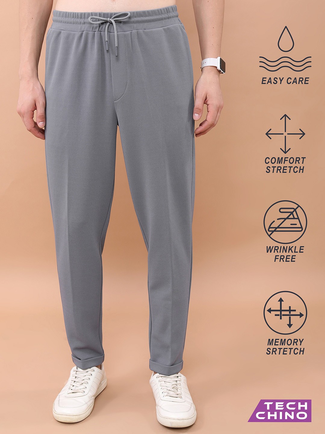

HIGHLANDER Men Grey Mid-Rise Trousers