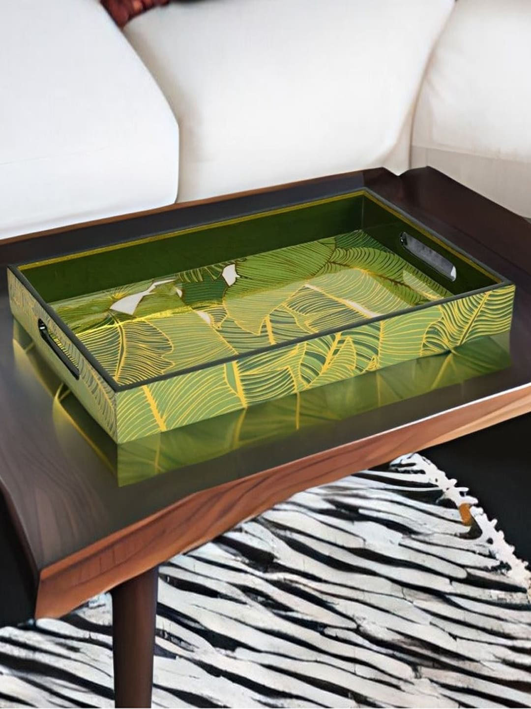

Athome by Nilkamal Green & Yellow 2 Pieces Printed Rectangular Serving Trays