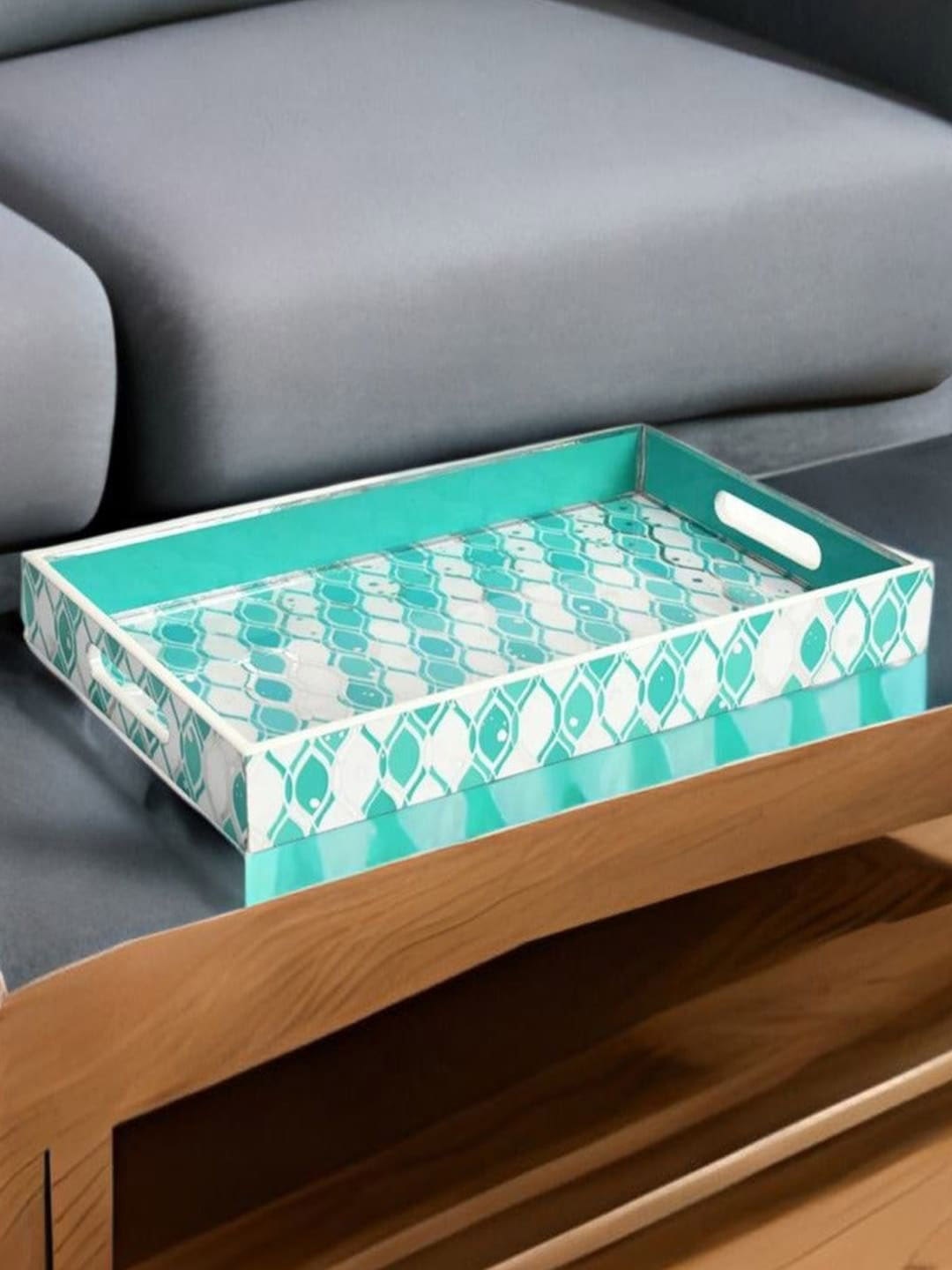 

Athome by Nilkamal Green & White 2 Pieces Printed MDF Serving Trays