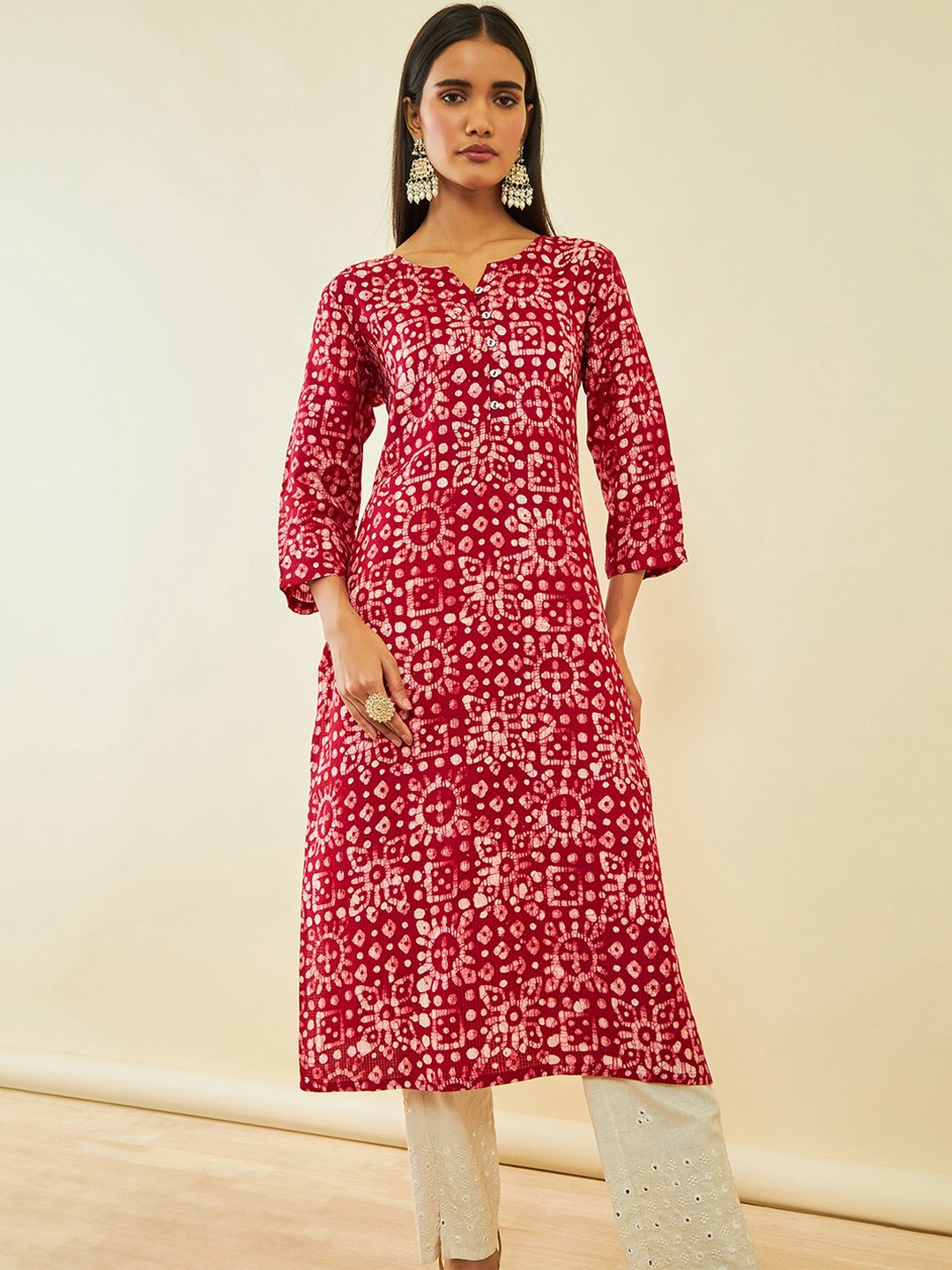 

Soch Red Geometric Printed Straight Kurta