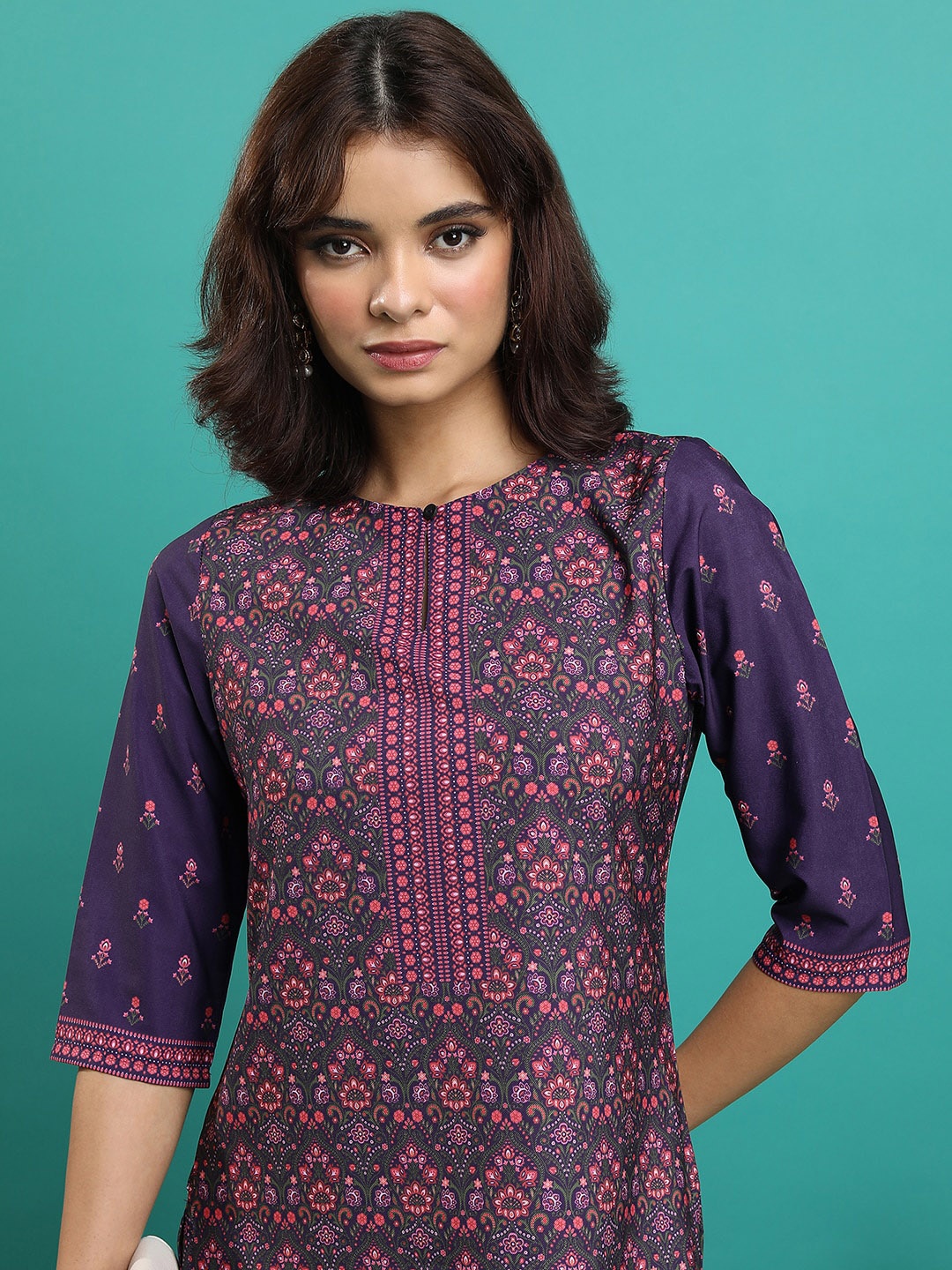 

KETCH Purple Ethnic Motifs Printed Sraight Kurta