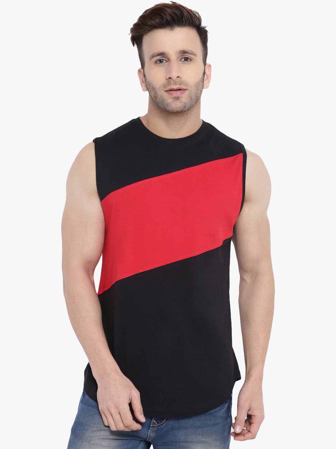 

GRITSTONES Men Red & Black Solid Innerwear Vest GSVEST1791MRNBLK