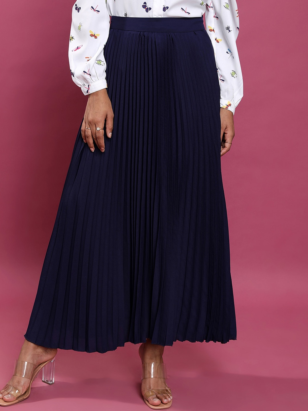 

Tokyo Talkies Pleated A-Line Maxi Skirt, Navy blue