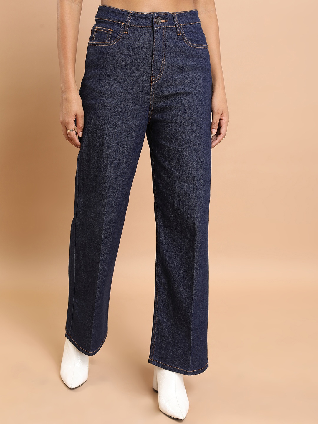 

Basics By Tokyo Talkies Women Mid-Raise Clean Look Flared Fit Jeans, Blue