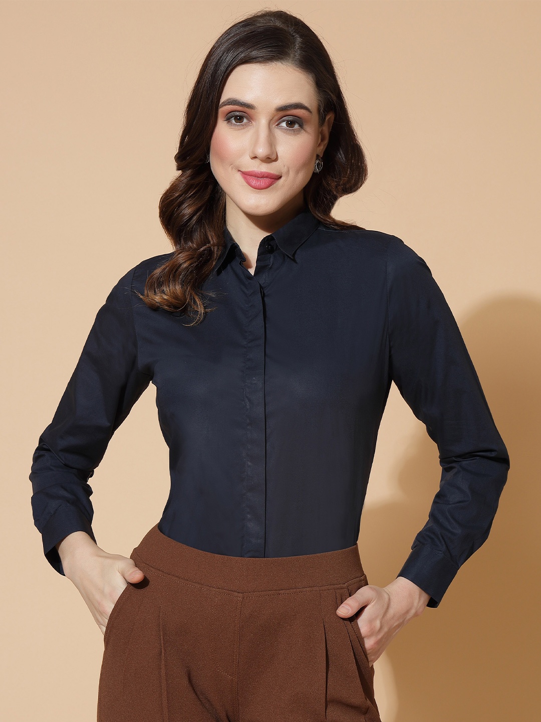 

DressBerry Spread Collar Cotton Formal Shirt, Navy blue