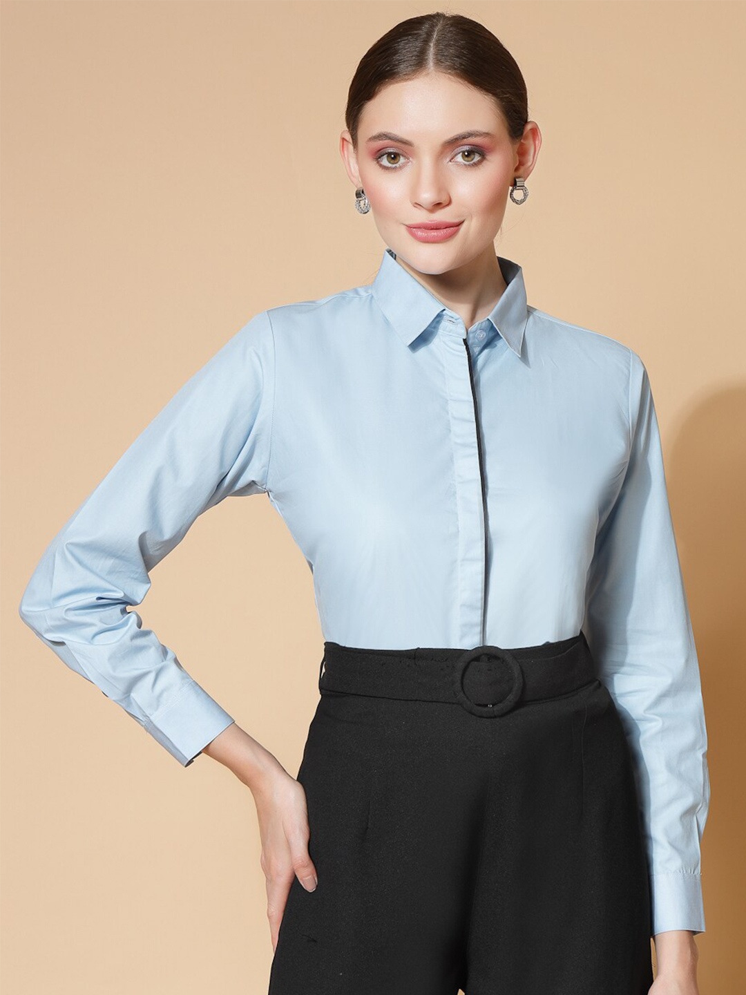 

DressBerry Spread Collar Cotton Formal Shirt, Blue