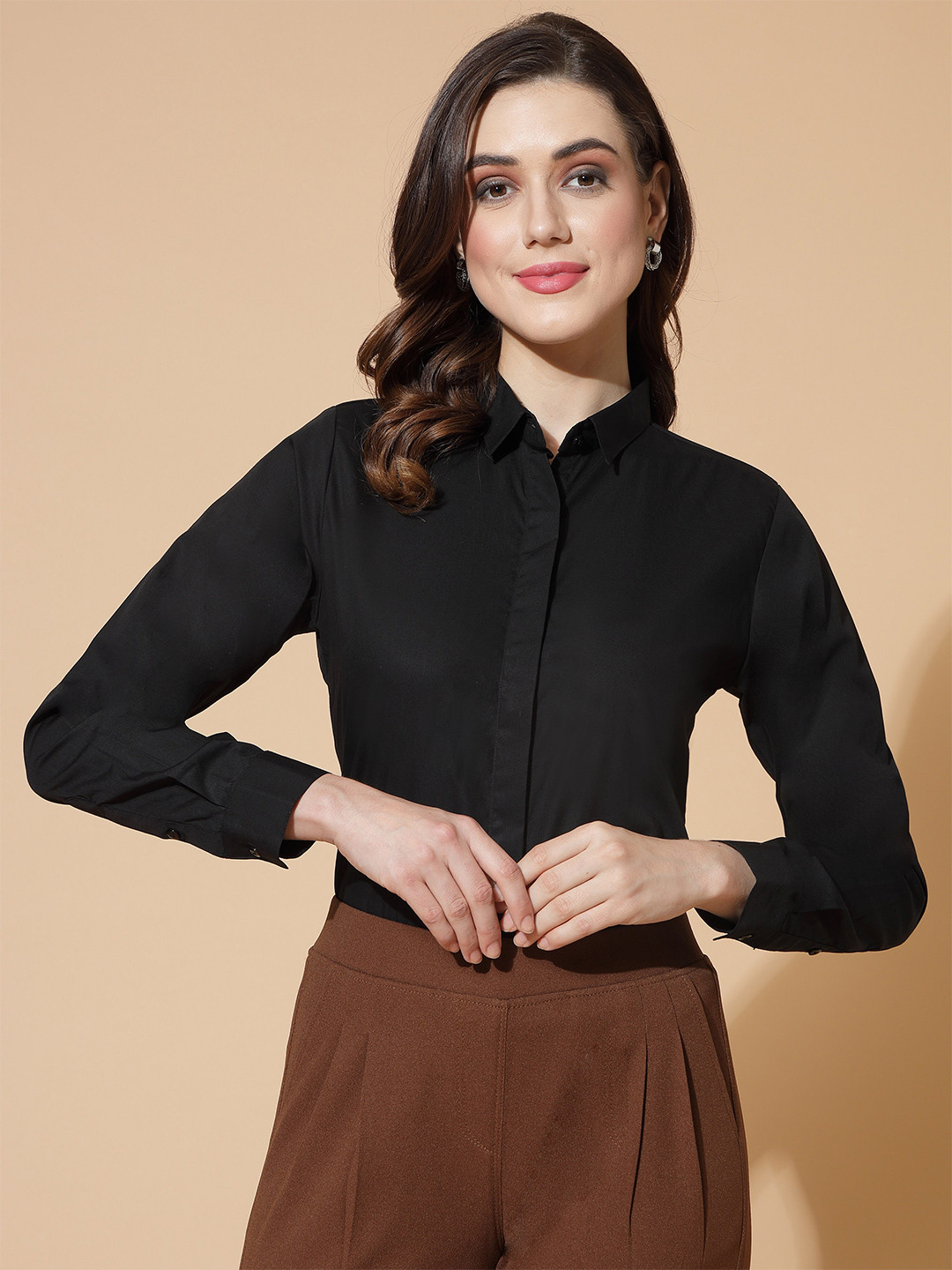 

DressBerry Spread Collar Cotton Formal Shirt, Black
