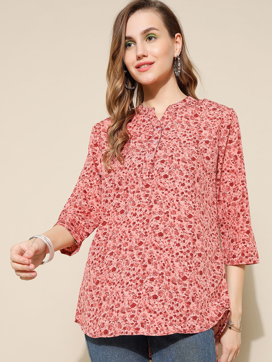 

KALINI Floral Printed A Line Kurti, Red