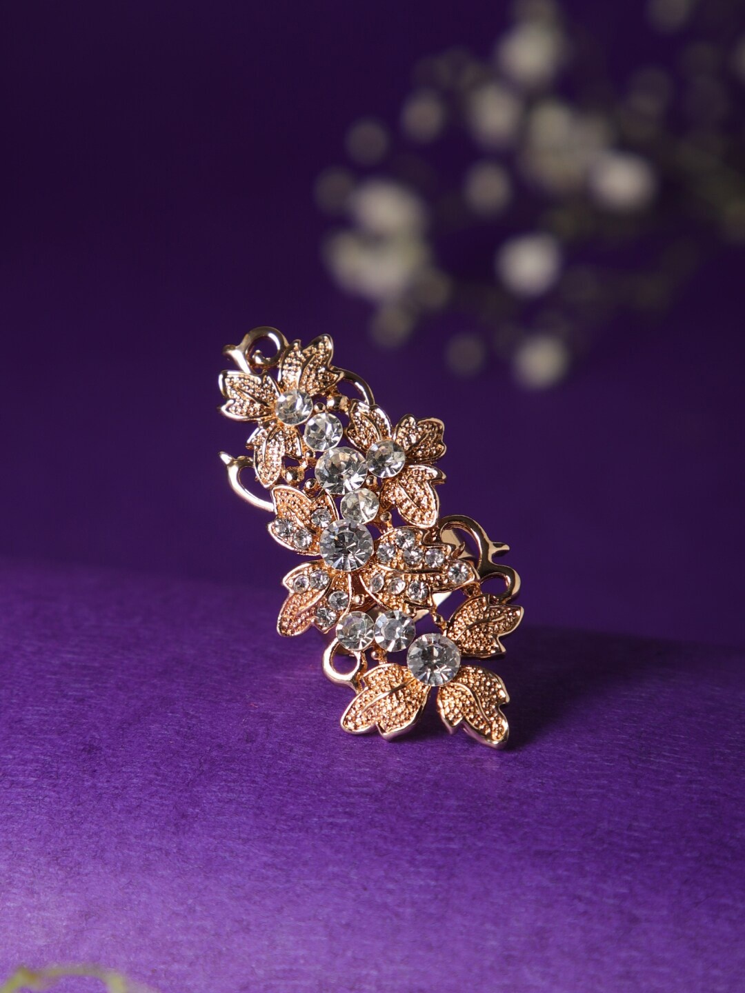 

Zeraki Jewels Gold-Plated CZ-Studded Adjustable Finger Ring