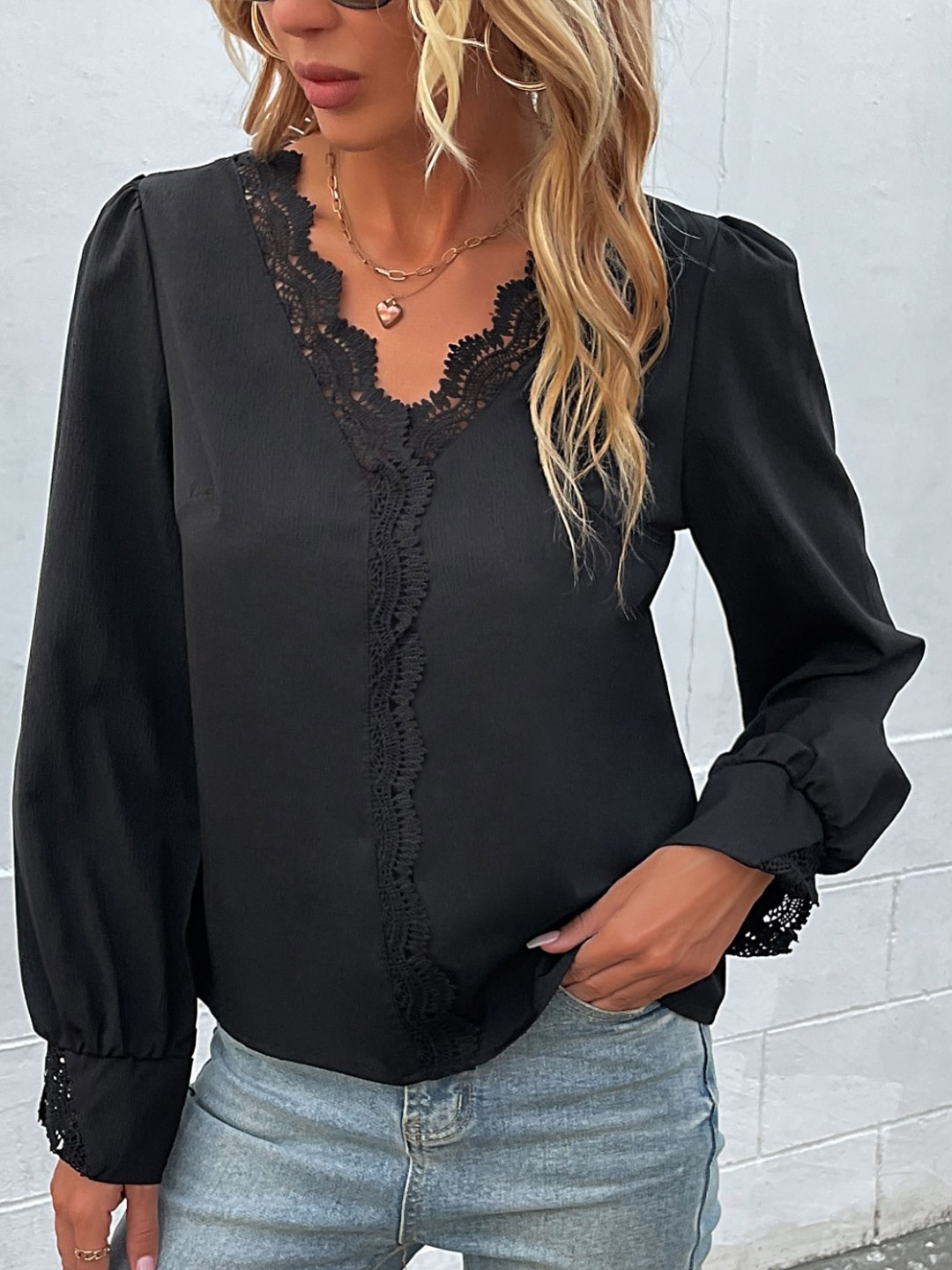 

StyleCast Puff Sleeve Shirt Style Top, Black