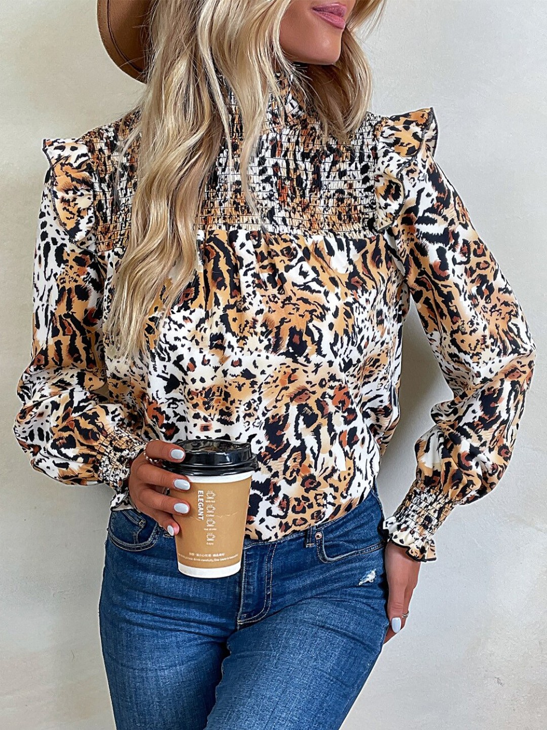 

StyleCast Animal Printed High Neck Top, White