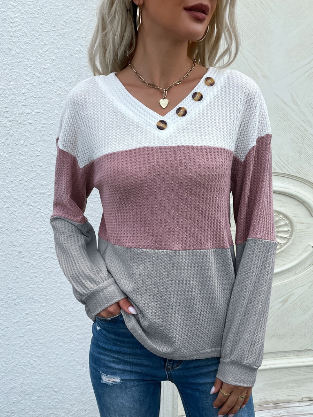

StyleCast Grey & White Colourblocked V-Neck Cotton Pullover