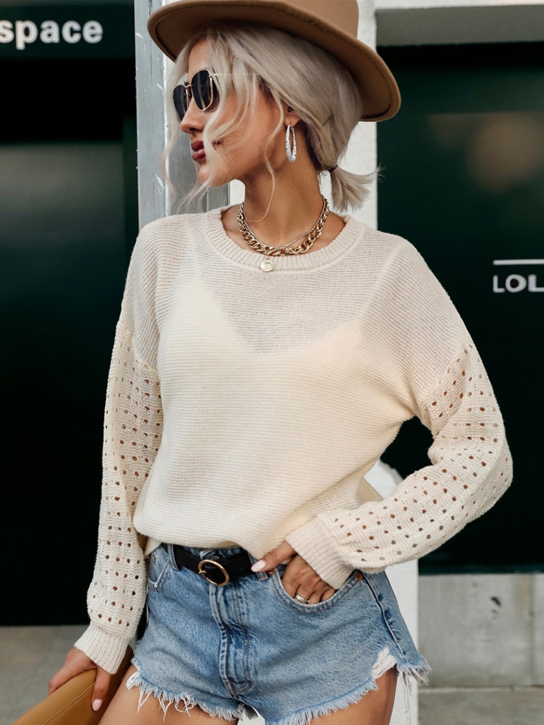 

StyleCast Cream-Coloured Self Designed Pullover