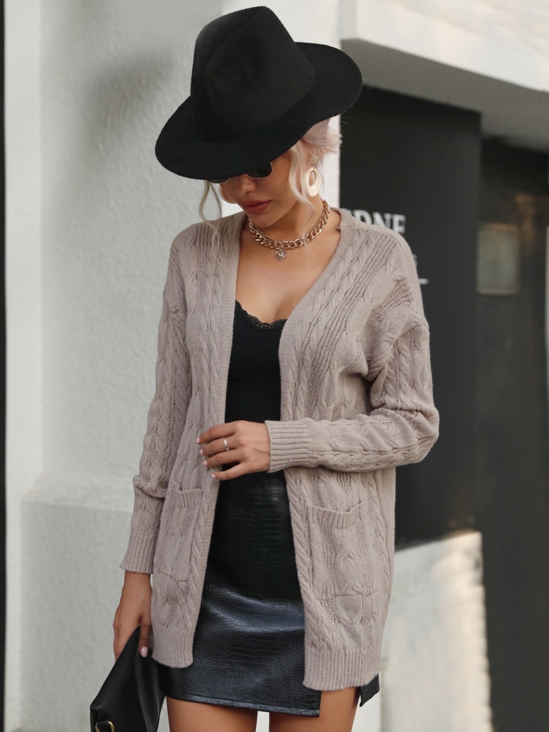 

StyleCast Khaki Cable Knit Longline Cardigan, Grey