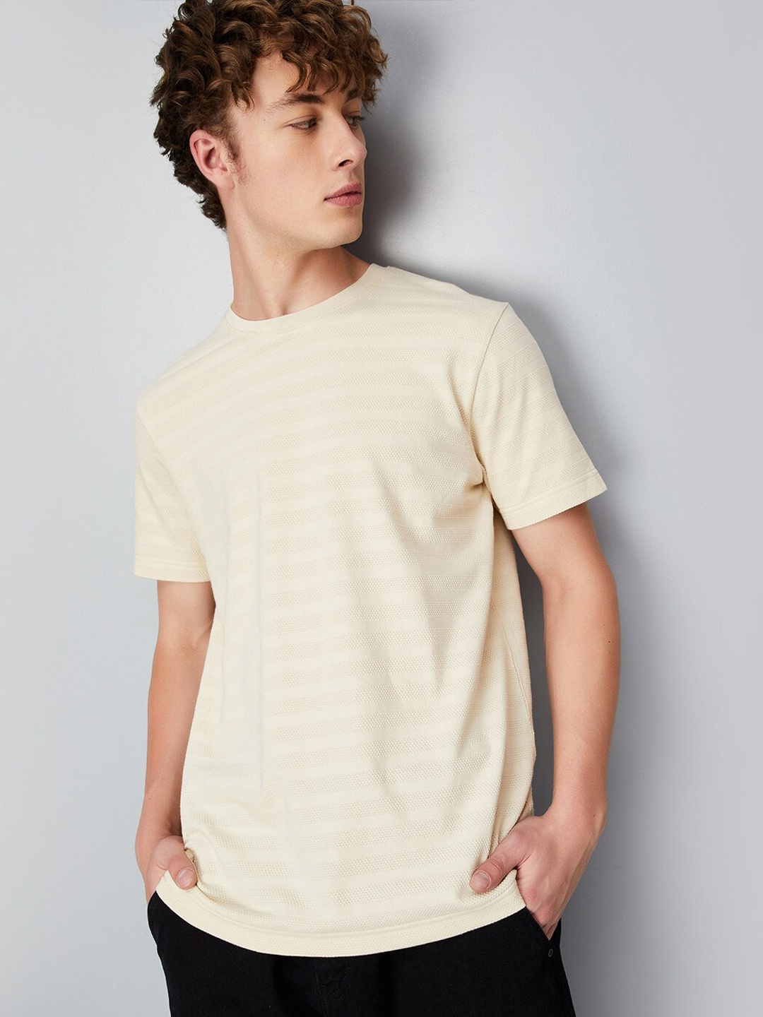 

max Striped Regular Fit Cotton T-shirt, Beige
