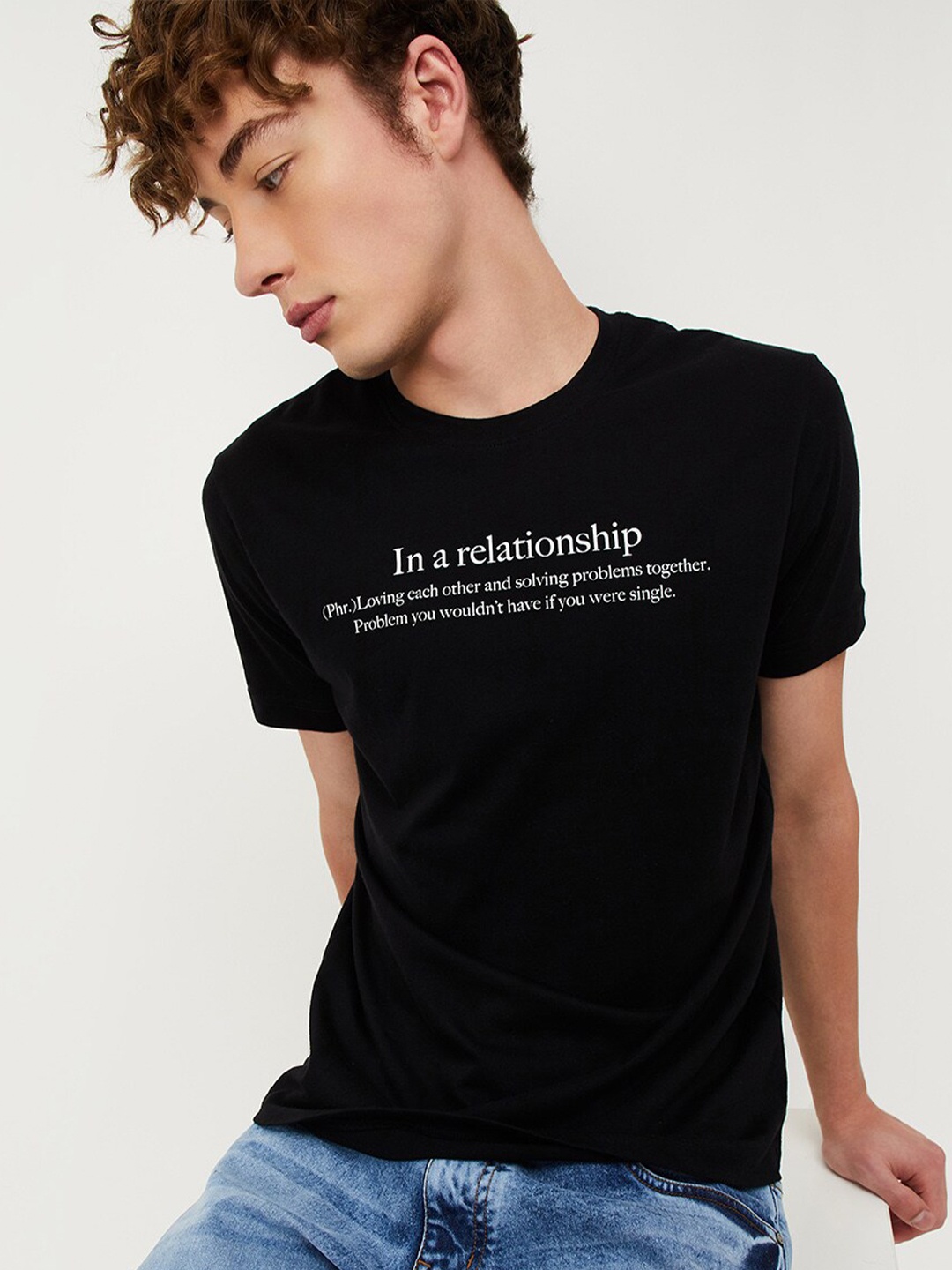 

max Typography Printed Regular Fit Cotton T-shirt, Black