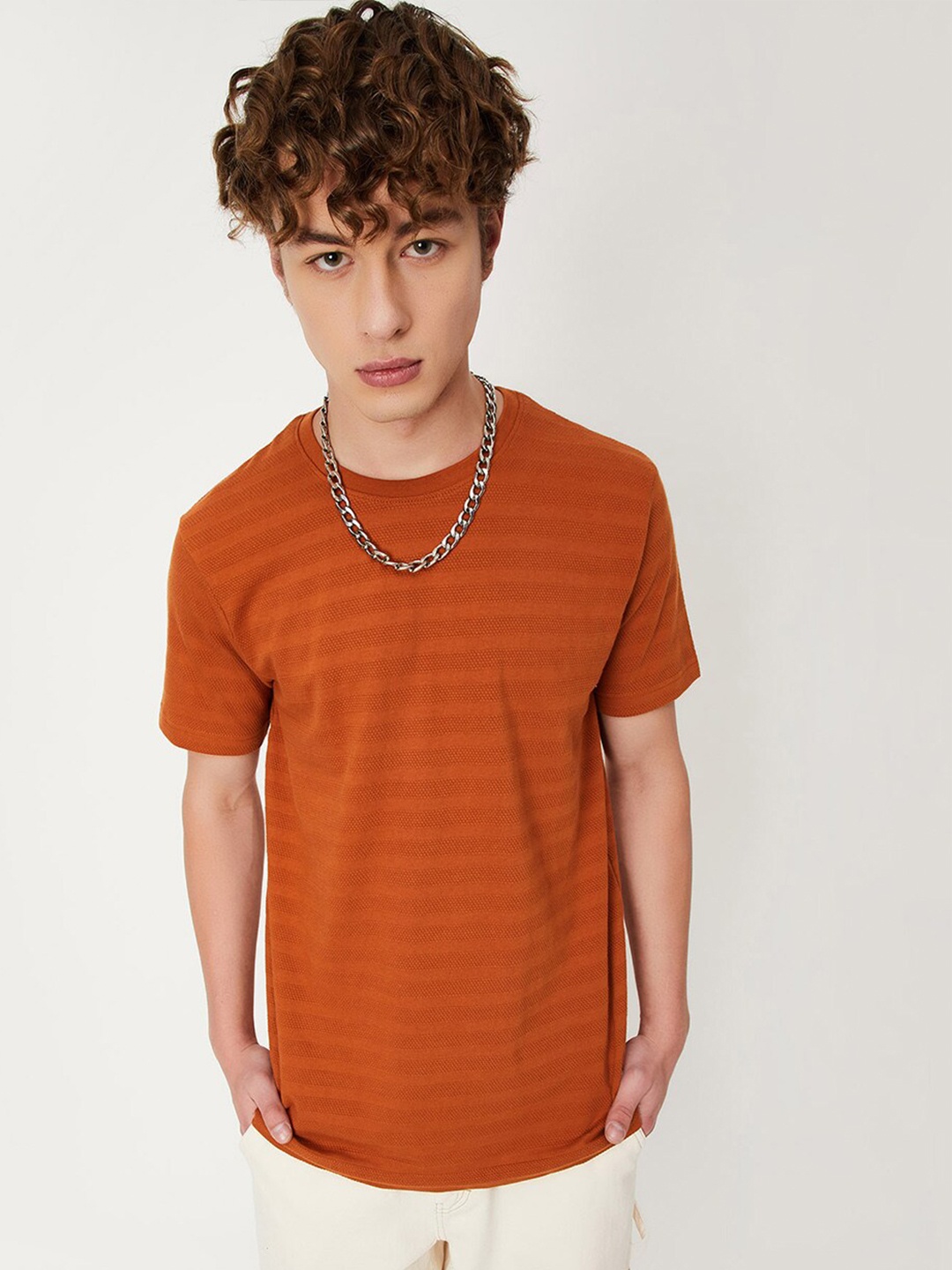 

max Striped Regular Fit Cotton T-shirt, Orange