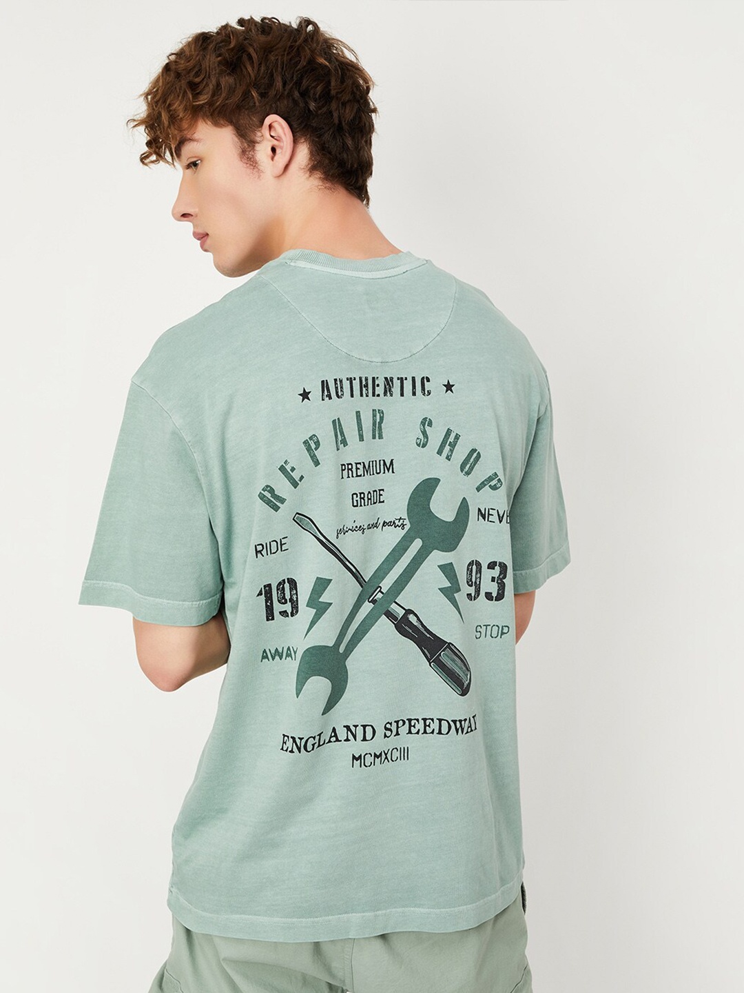 

max Typography Printed Pure Cotton T-Shirt, Green