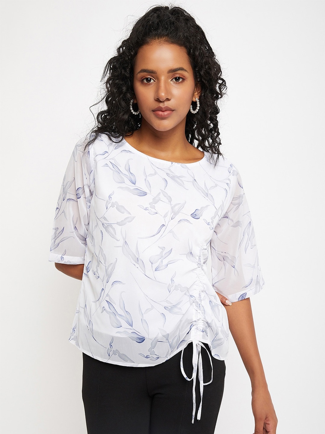 

Bitterlime Floral Printed Round Neck Top, White