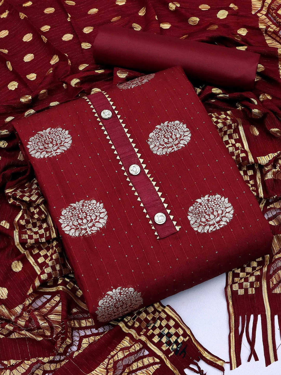 

KALINI Ethnic Motifs Woven Design Unstitched Dress Material, Maroon