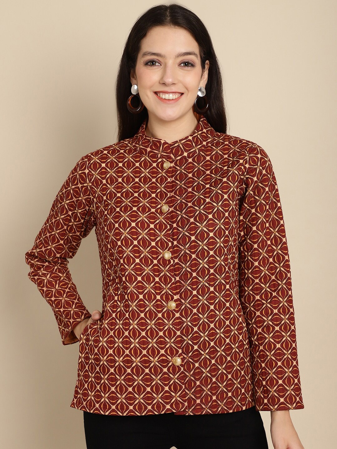 

Assamica Graphic Printed Lightweight Longline Tailored Jacket, Coffee brown