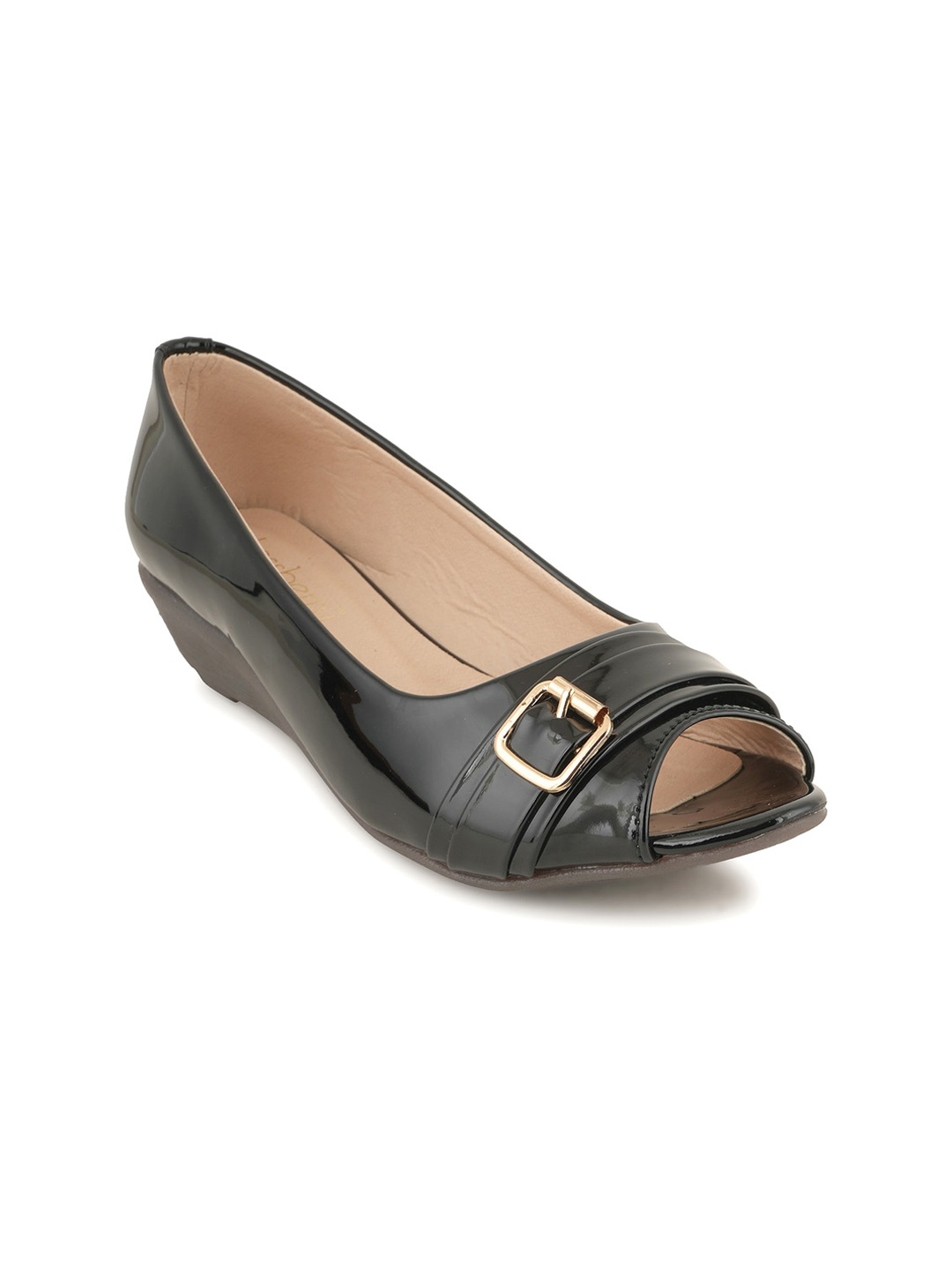 

DressBerry Black Peep Toe Wedge Heel Pumps