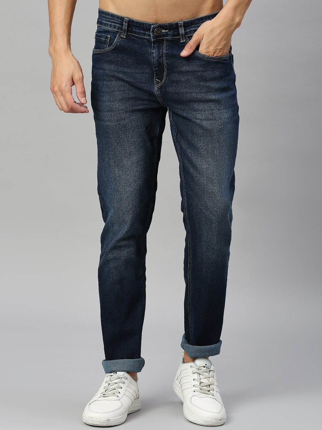 

Kook N Keech Men Skinny Fit Heavy Fade Clean Look Stretchable Jeans, Navy blue