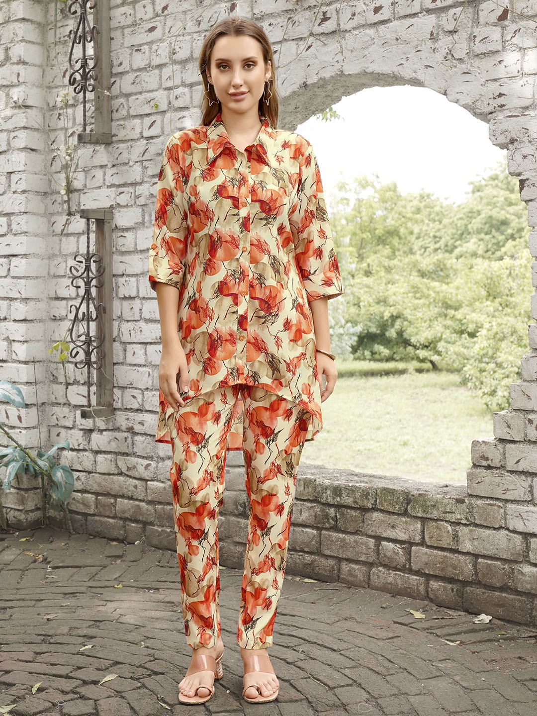 

Anouk Printed Collar Neck Top With Pants Co-Ords, Orange
