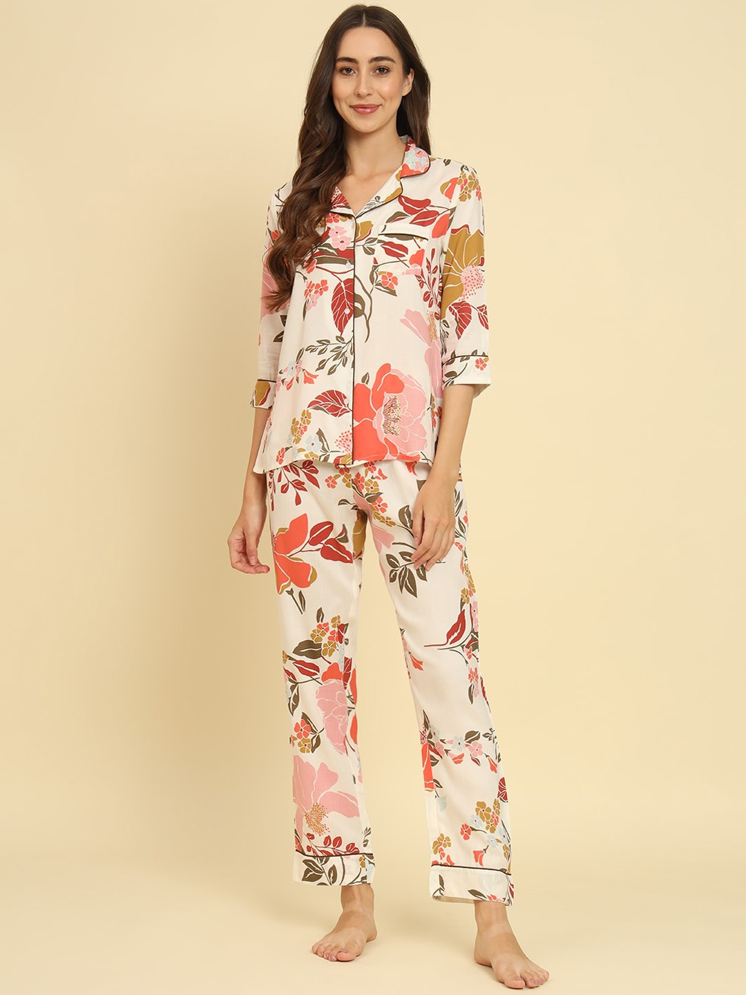 

HERE&NOW White Floral Printed Night suit