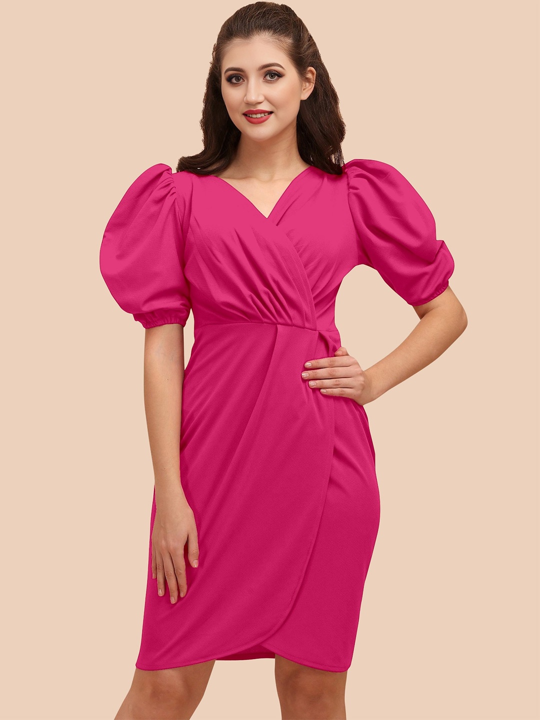 

APNISHA Puff Sleeve Sheath Dress, Pink