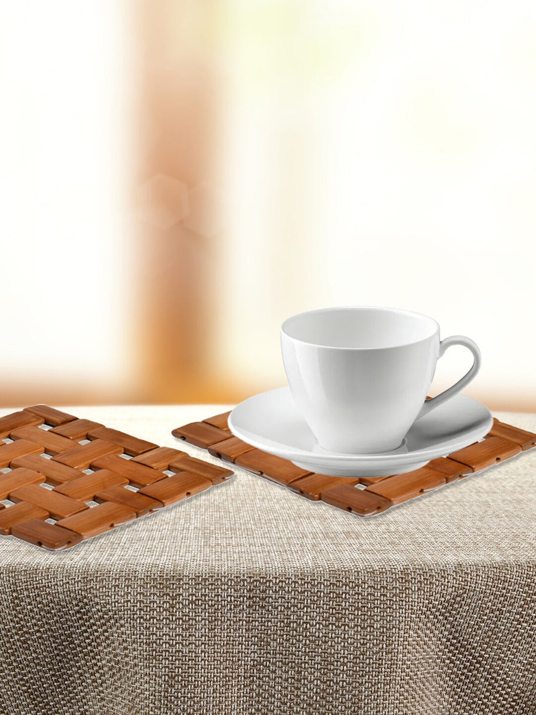 

Athome by Nilkamal Brown 2-Pieces Criss Cross Wooden Trivet