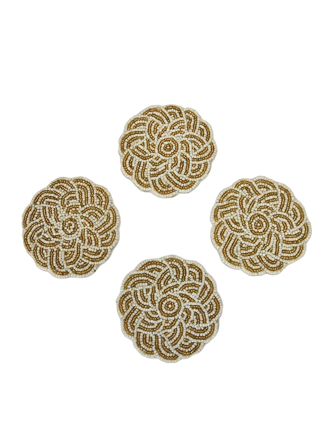 

Athome by Nilkamal Brown & White 4 Pieces Embroidered Round Coasters