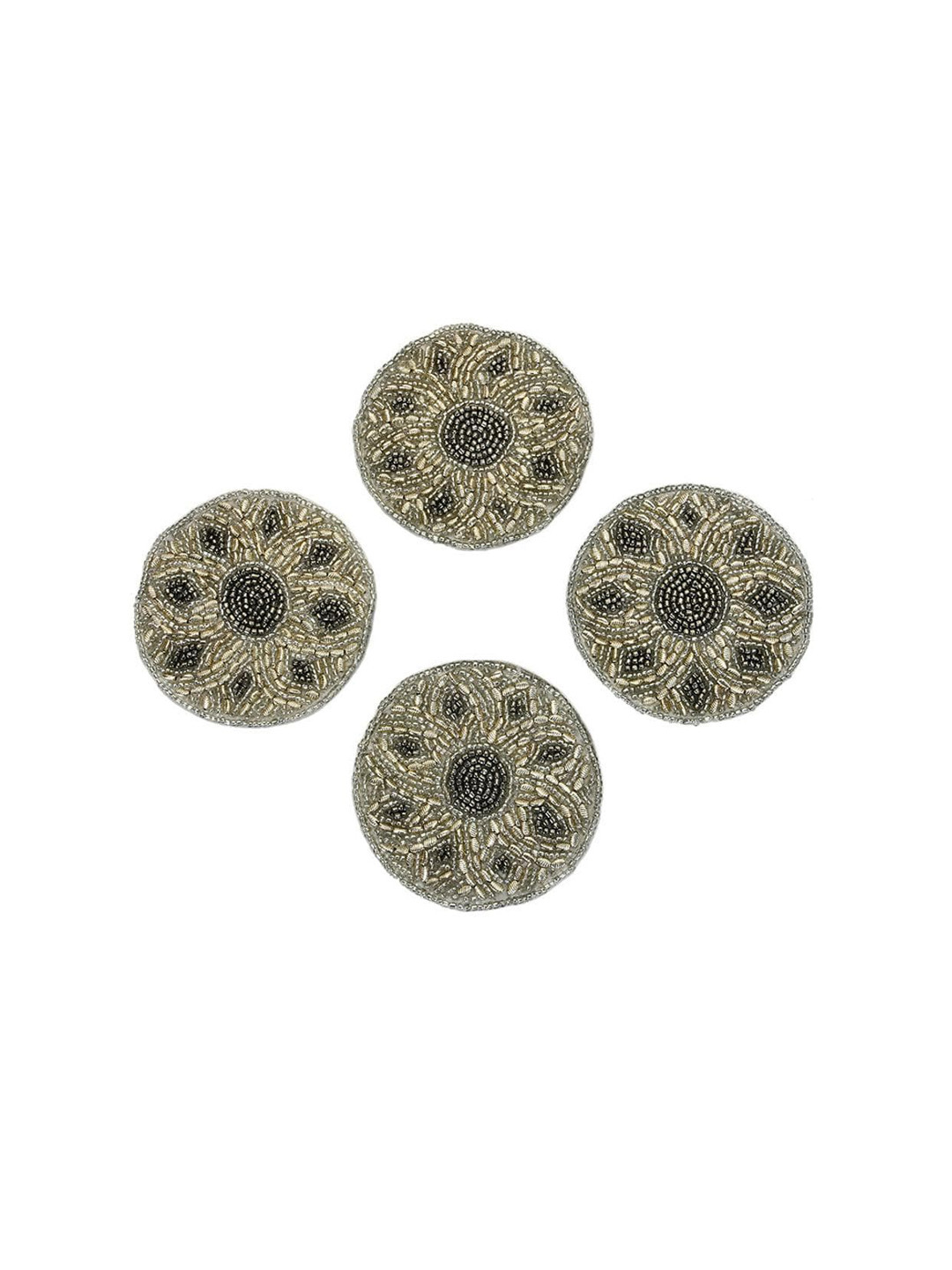 

Athome by Nilkamal Silver Toned & Grey 4 Pieces Embroidered Round Coasters