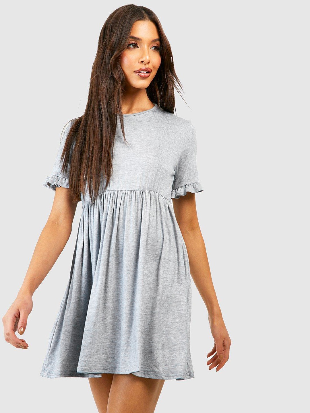 

Boohoo Pleated A-Line Dress, Grey melange
