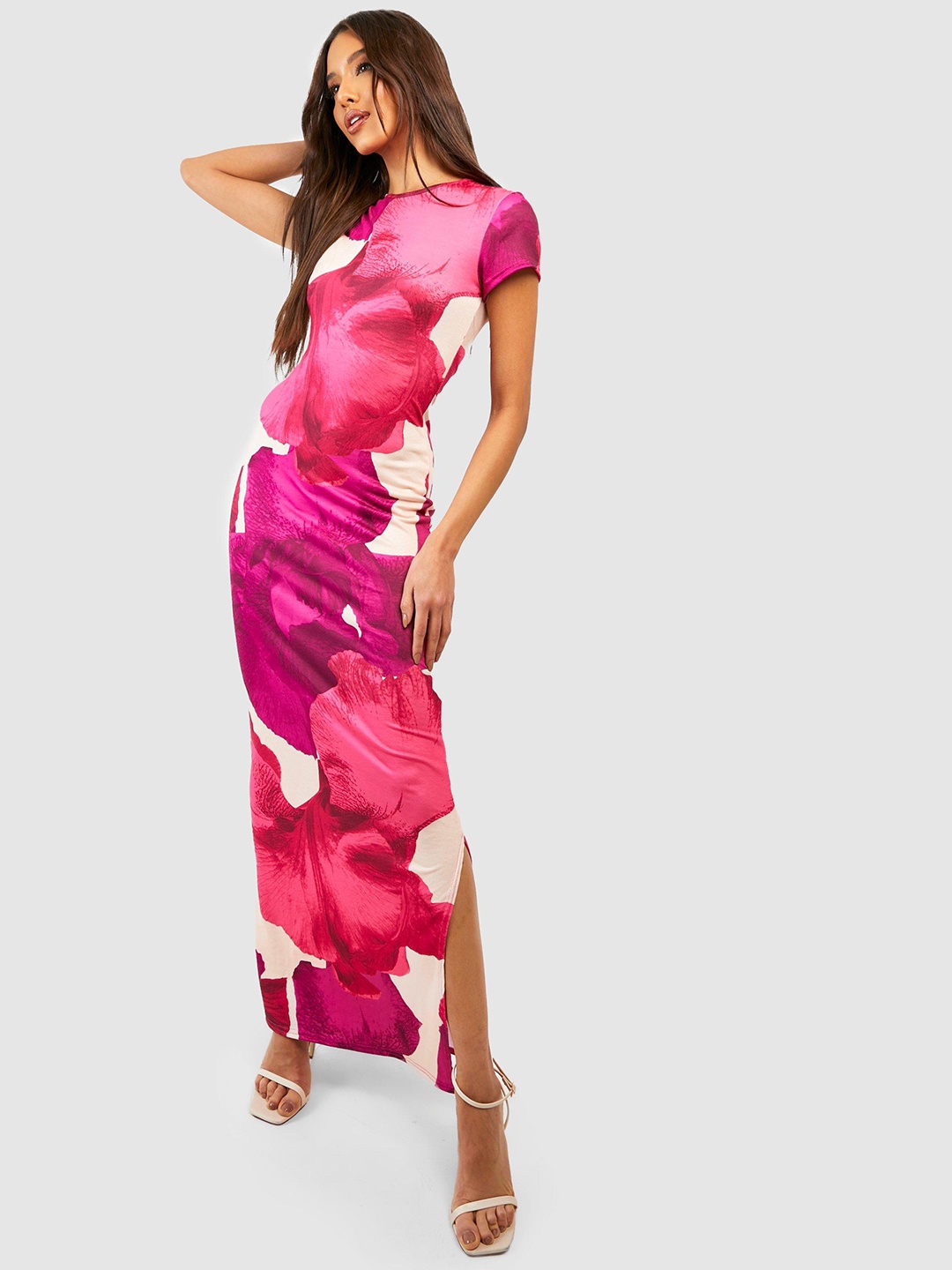 

Boohoo Floral Print Maxi Dress, Pink