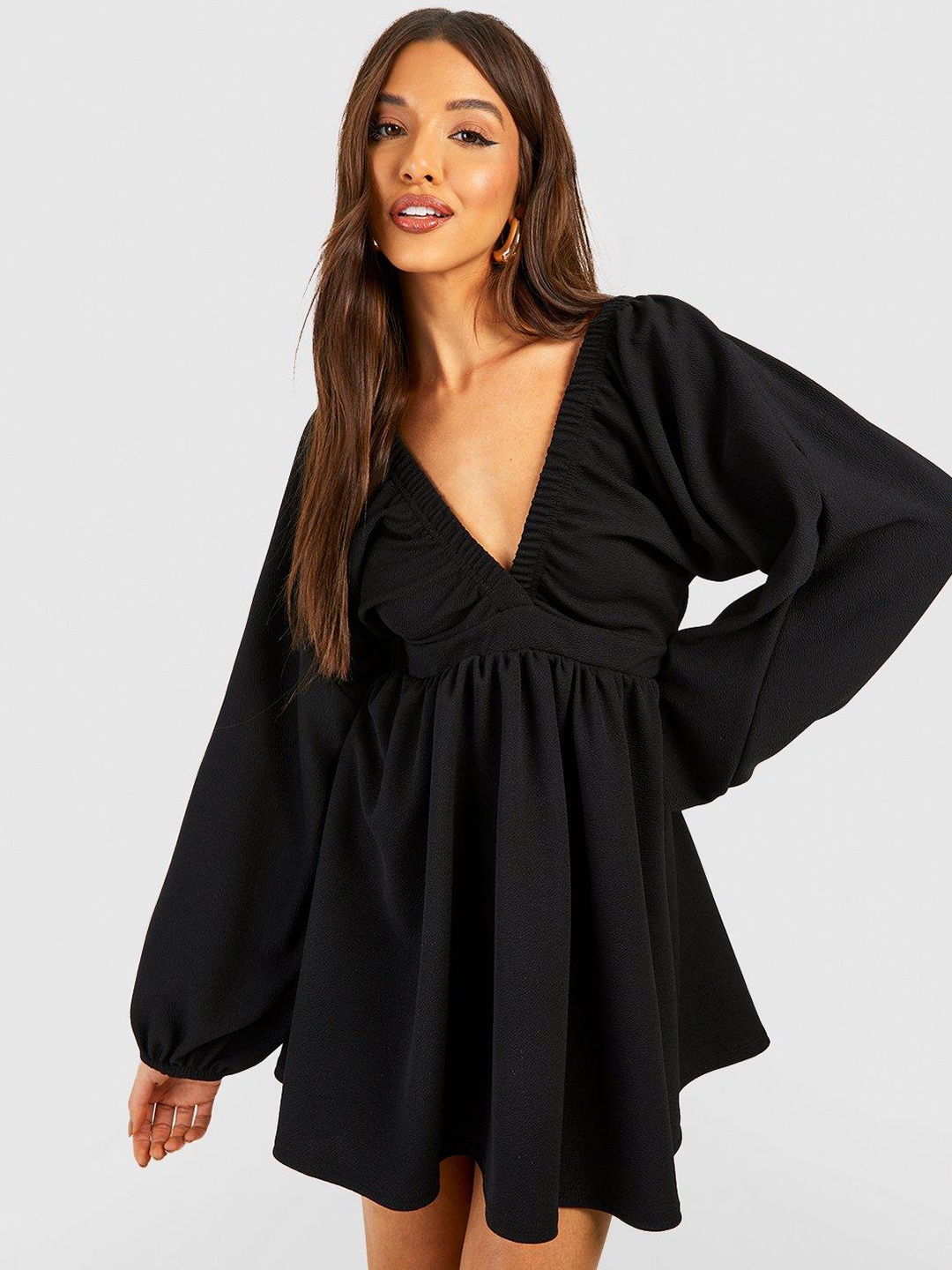 

Boohoo Batwing Sleeve Skater Mini Dress, Black