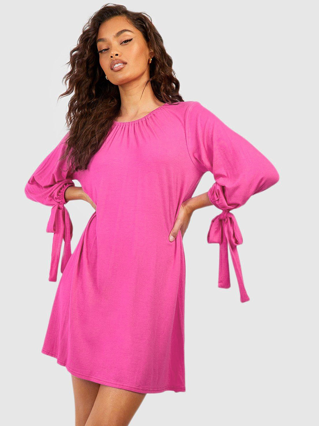 

Boohoo Tie-Up Sleeves A-Line Mini Dress, Pink