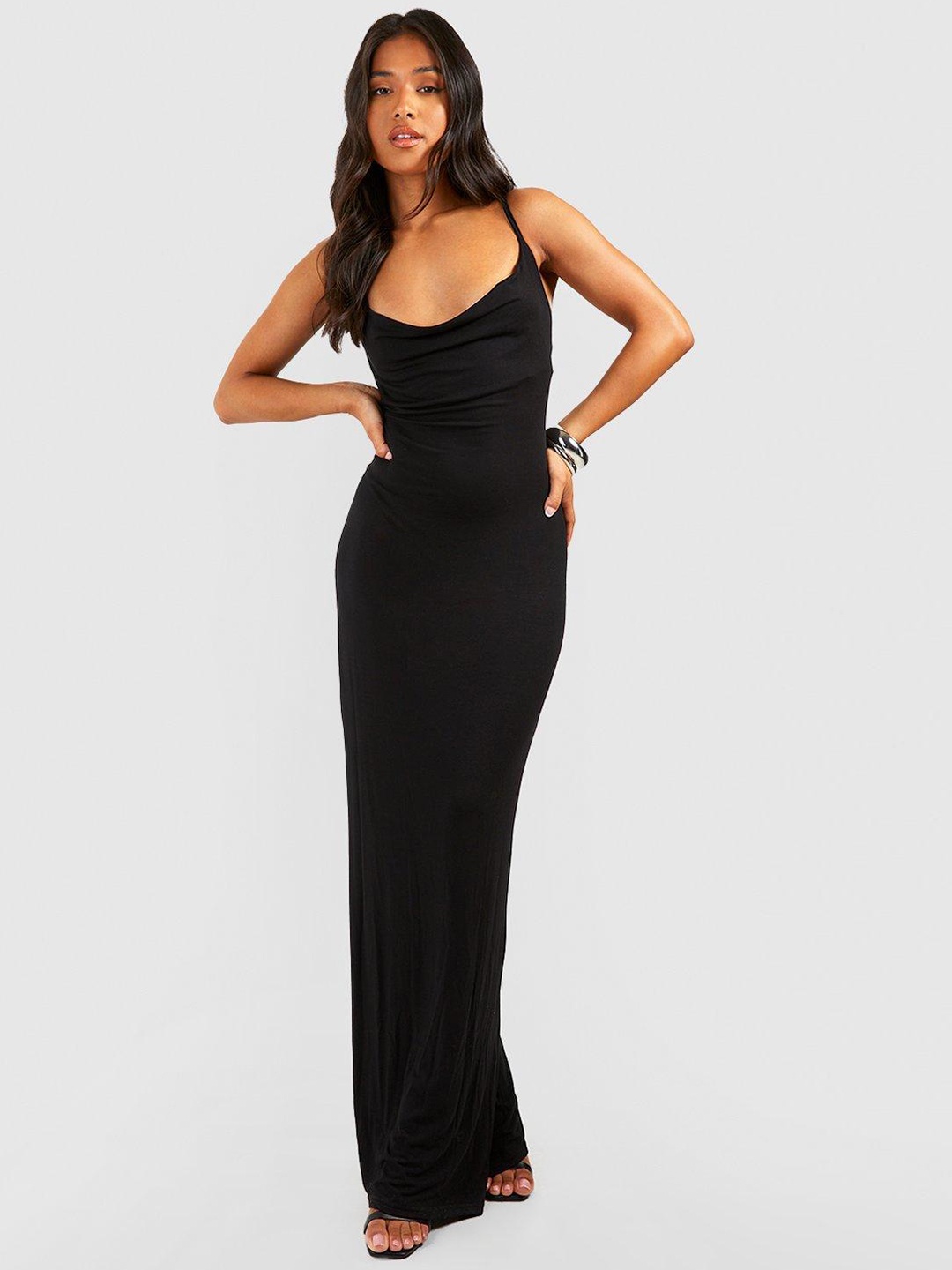 

Boohoo Petite Cowl Neck Maxi Dress, Black