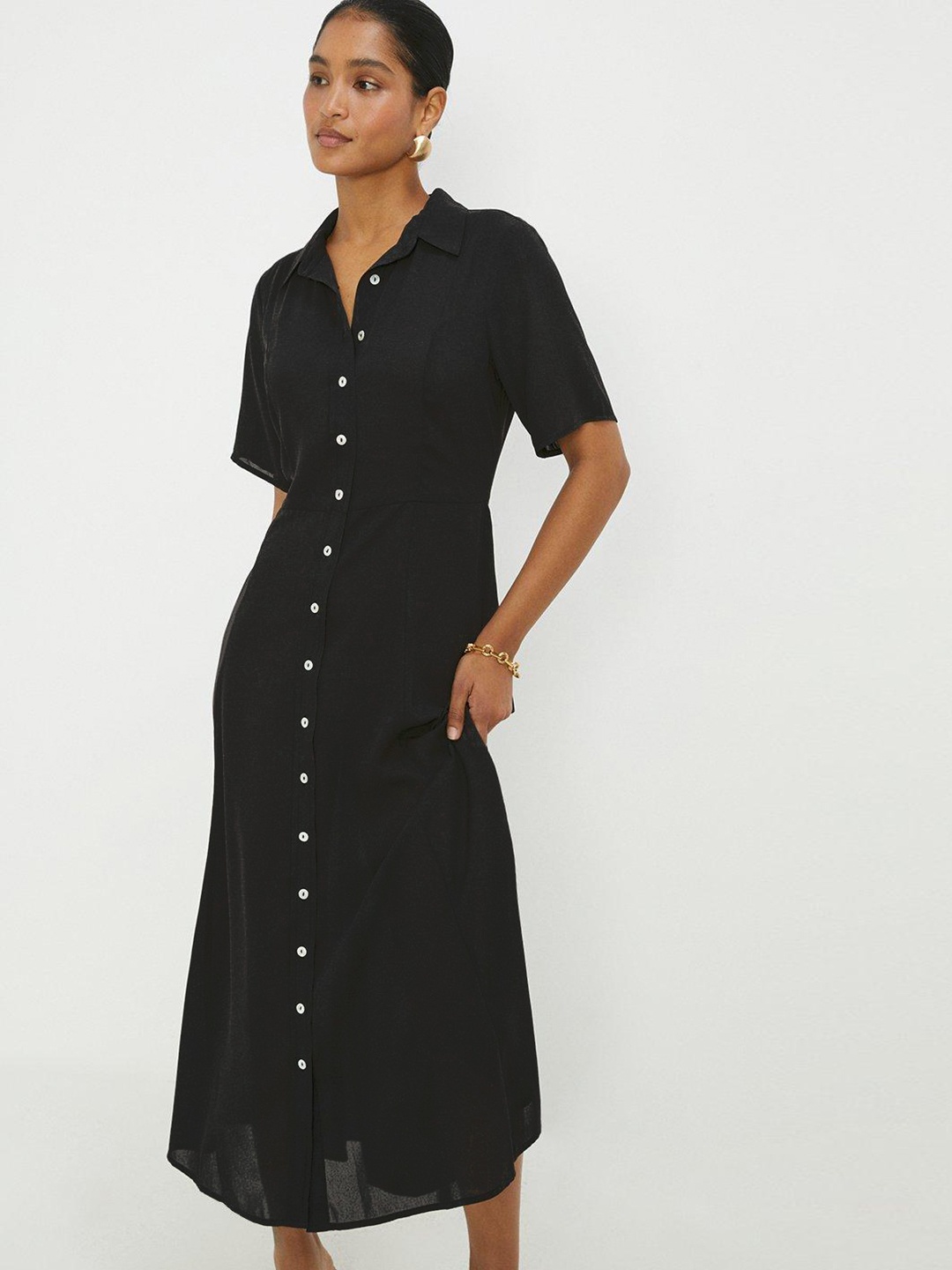 

DOROTHY PERKINS Button Through Shirt Midi Dress, Black