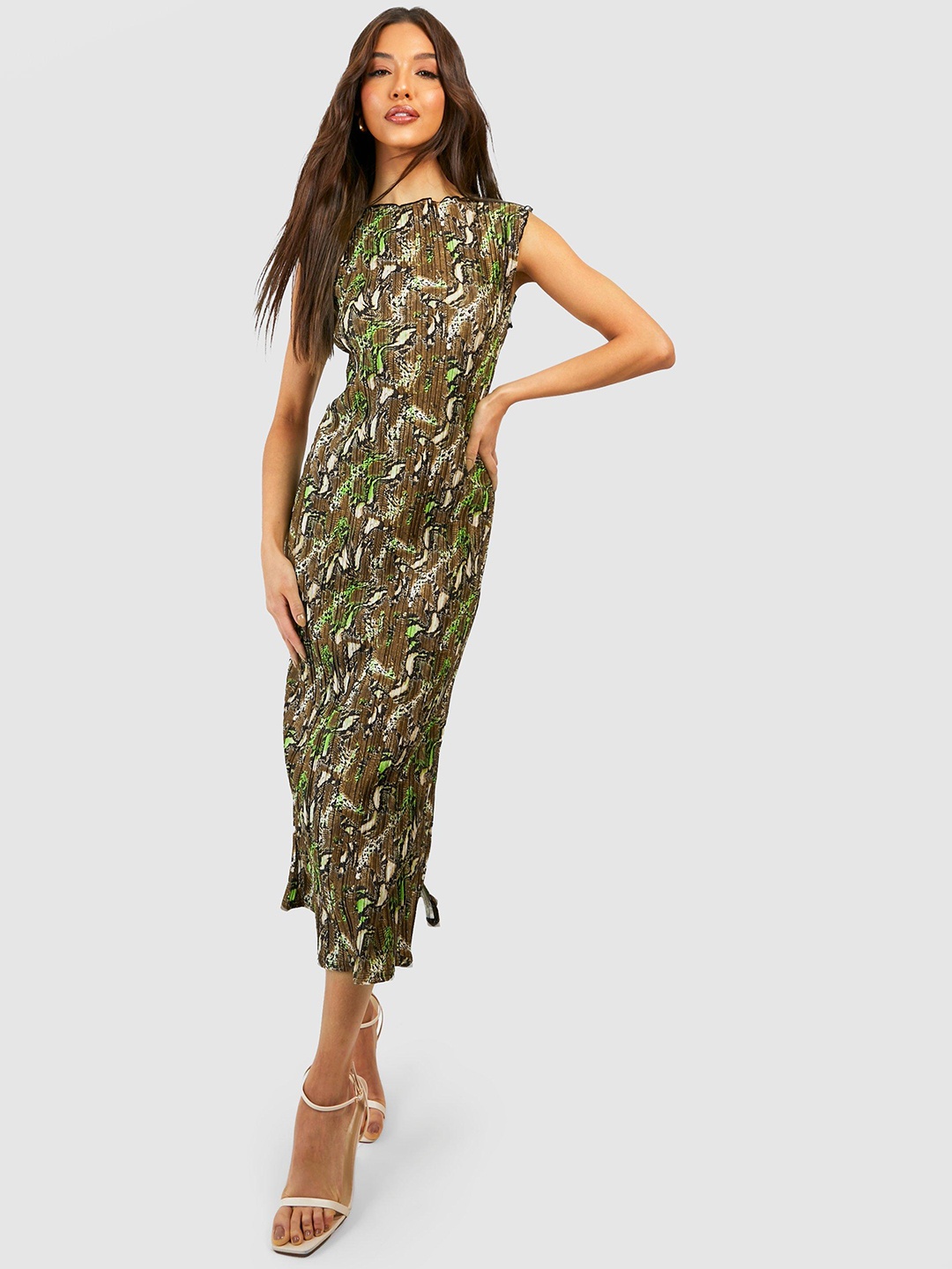 

Boohoo Animal Print Sheath Midi Dress, Brown