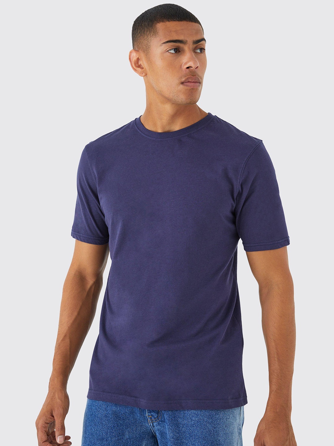 

boohooMAN Renaissance Pour Homme Printed Pure Cotton T-shirt, Navy blue