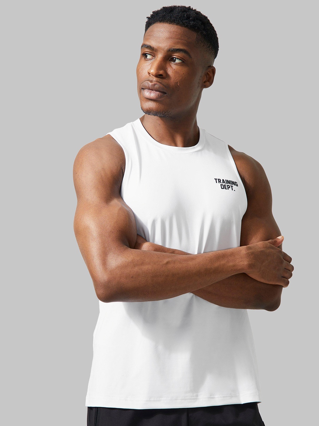 

boohooMAN Typography Printed Sleeveless T-shirt, White