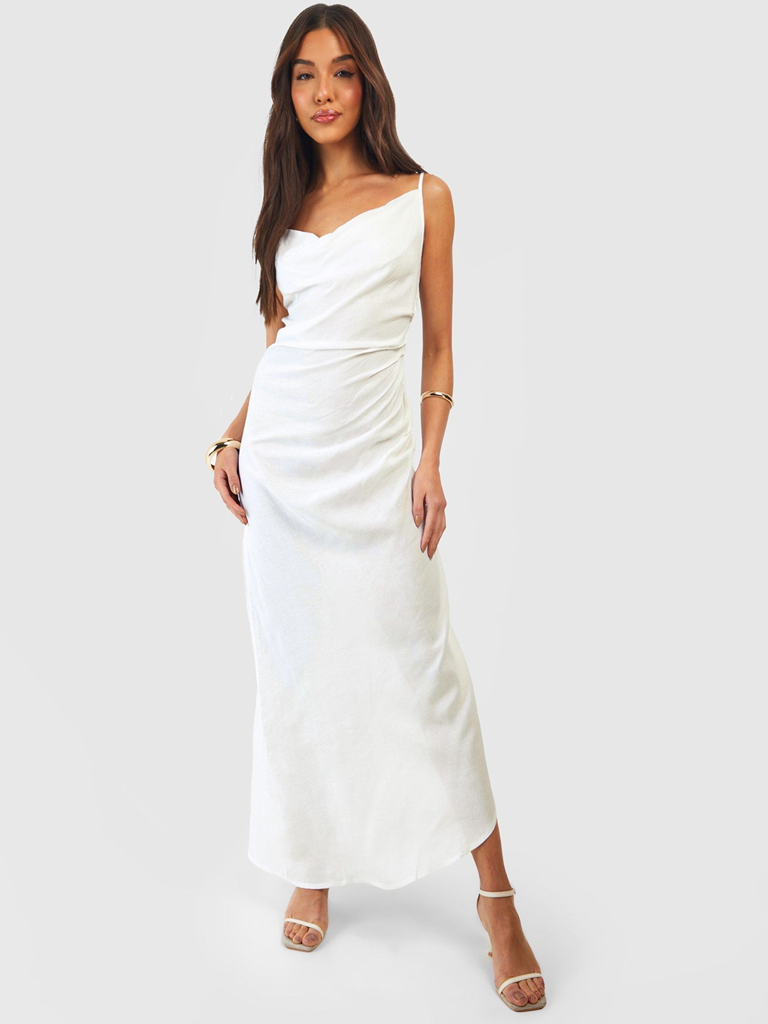 

Boohoo Side Slit Sheath Maxi Dress, Off white