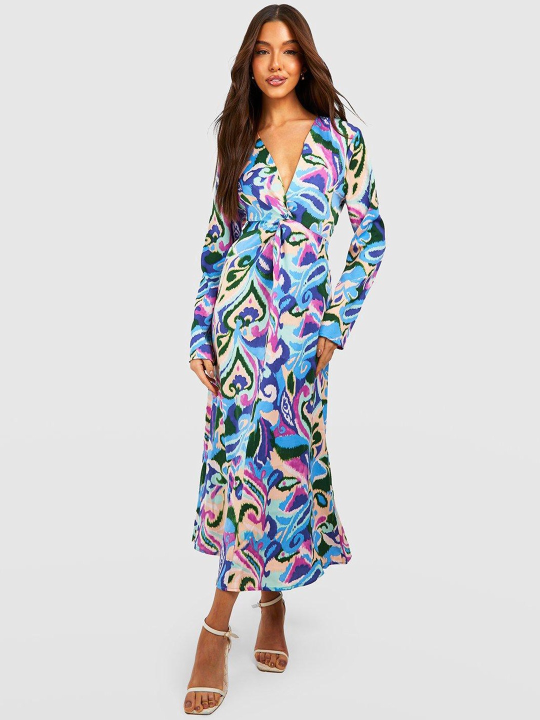 

Boohoo Abstract Print A-Line Midi Dress, Blue