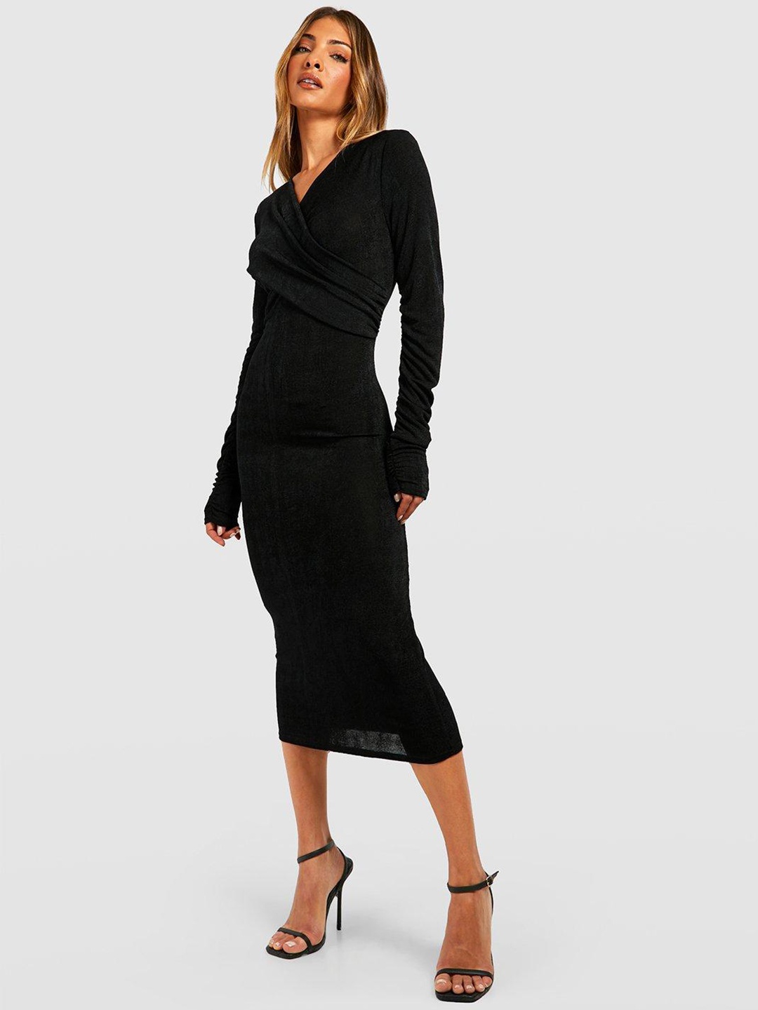

Boohoo Textured Bodycon Midi Dress, Black