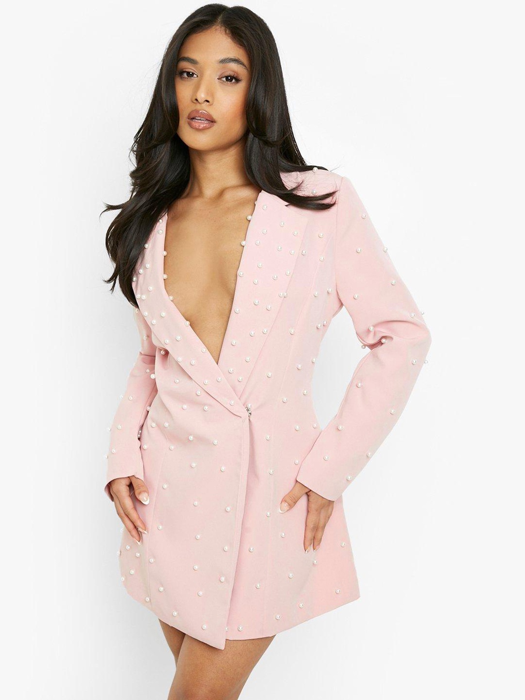 

Boohoo Pearl Detail Blazer Mini Dress, Pink