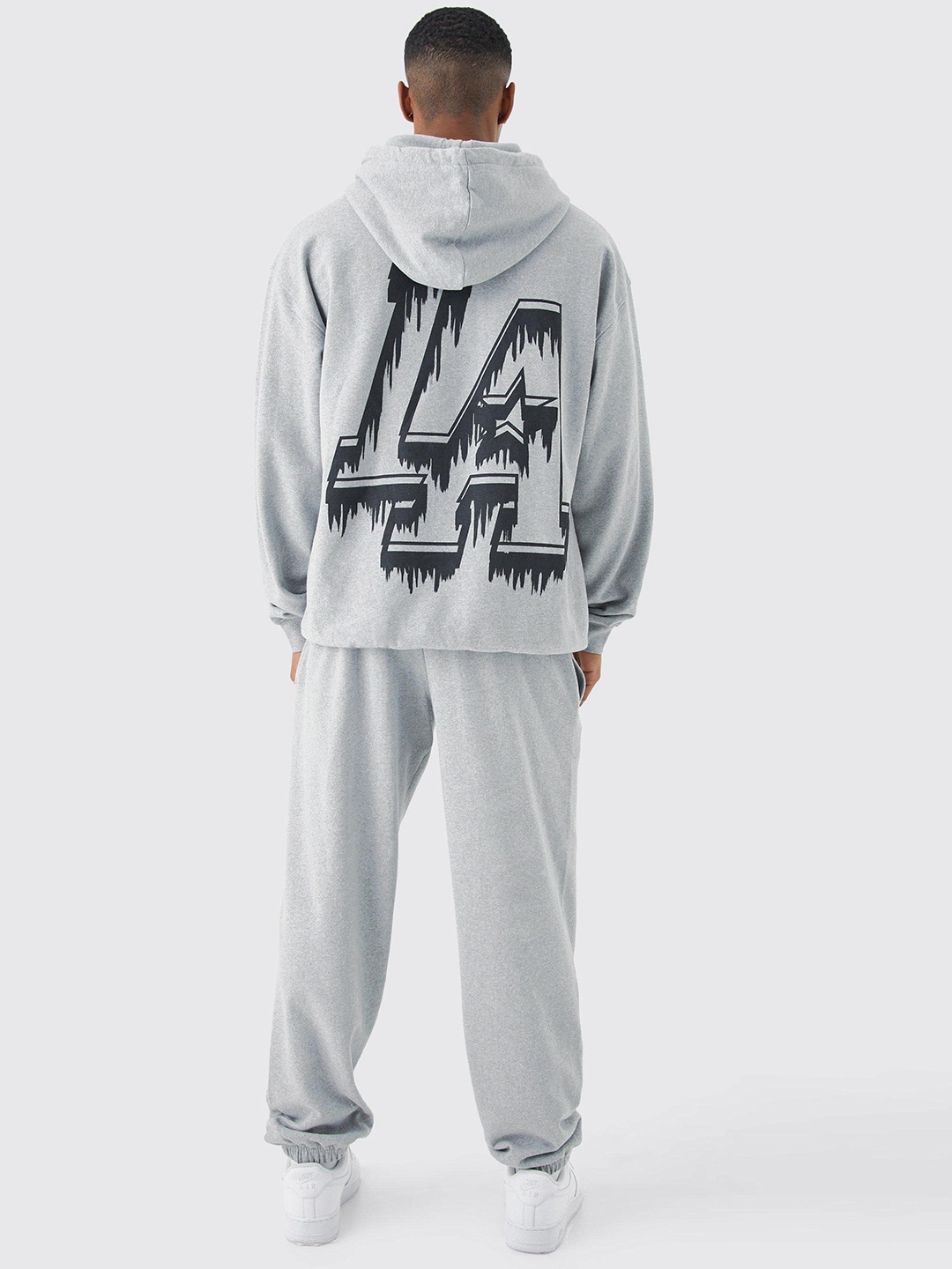 

boohooMAN Typography Printed Oversized Tracksuit, Grey melange