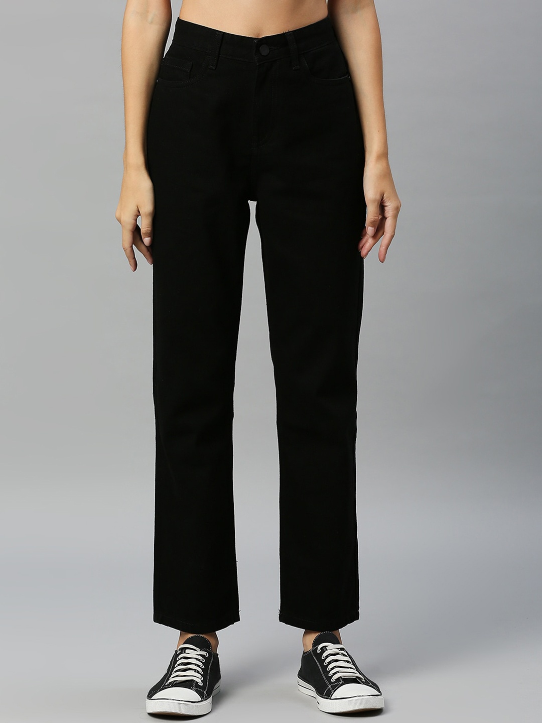 

Harvard Black Women Straight Fit High-Rise Clean Look Pure Cotton Jeans