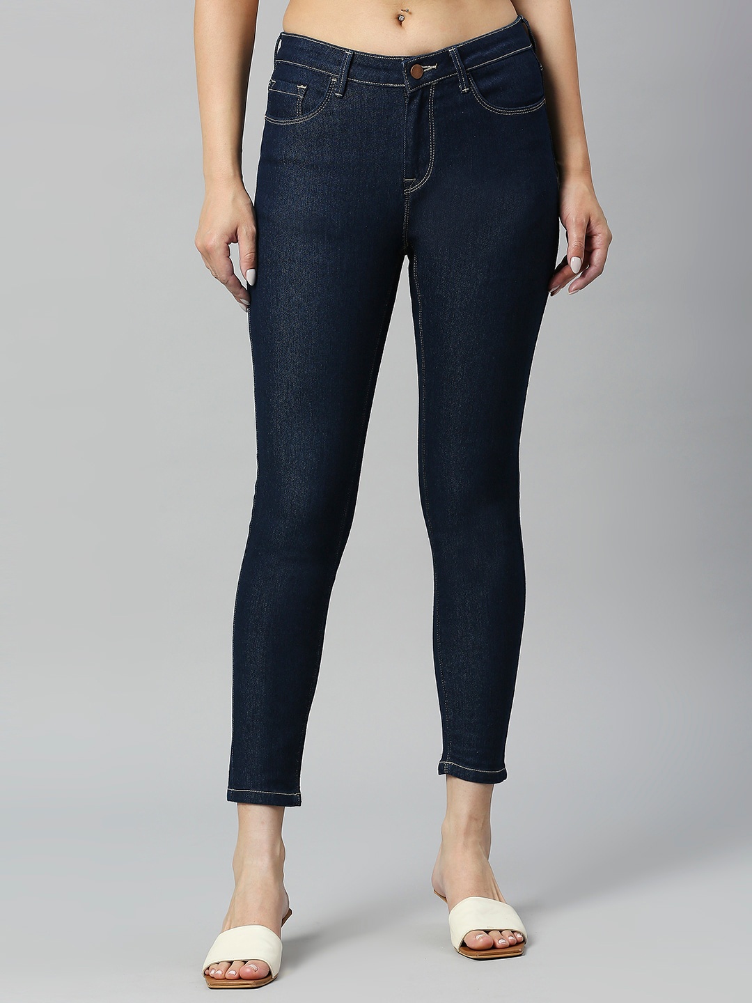 

HERE&NOW Navy Blue Women Mid-Rise Clean look Light Fade Skinny Fit Stretchable Jeans